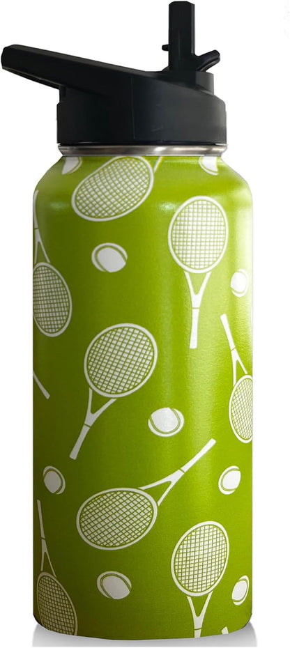 32oz Pickleball Water Bottle Insulated Vacuum Stainless Steel Tumbler Travel Mugs With Straw for Game Sport,Pickleball Accessories