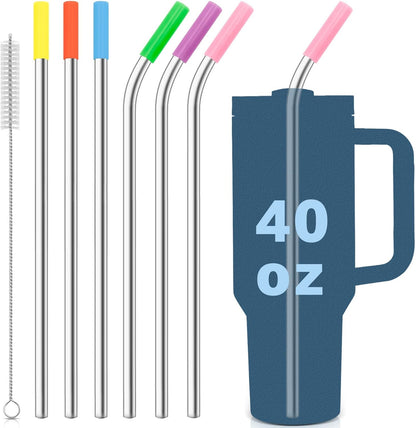 for Stanley Quencher 40oz Tumbler 6x Metal Stainless Steel Straws, 12inch Replacement Extra Long/Tall Straws for Stanley Cup 40oz Drinking Reusable Accessories (3x Straight & 3x Bent)