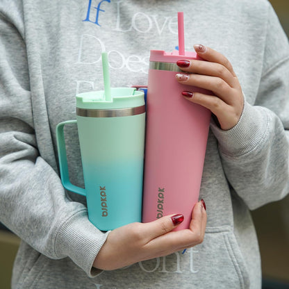 BJPKPK Insulated Tumbler with Handle, 18oz Insulated Tumblers with Lid and Straw, Stainless Steel Metal Water Bottles, Coffee Travel Mugs, Cups, Marshmallow