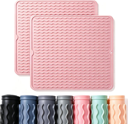 2 Pack Caketime Silicone Dish Drying Mat for Kitchen Counter Heat Resistant Under Sink Waterproof Coffee Bar Accessories Dining Rack Stone Utensil Holder Countertop Decor Must Haves 2026