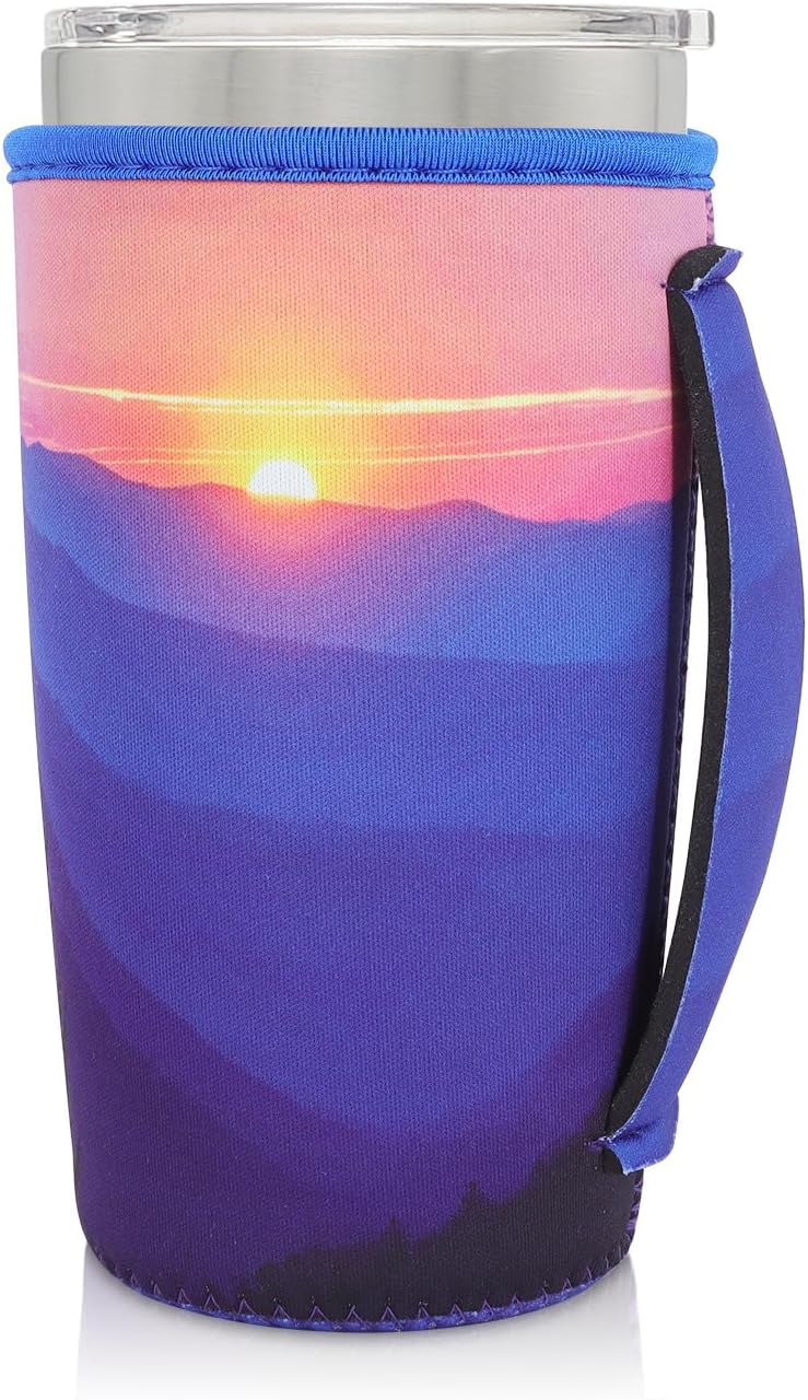 Reusable Iced Coffee Cup Sleeve Neoprene Insulated Sleeves Cup Holder with handle Idea for 30oz - 32oz Tumbler Cups, Protein Shake Bottles(Only Cup Sleeves), Black - Colors B