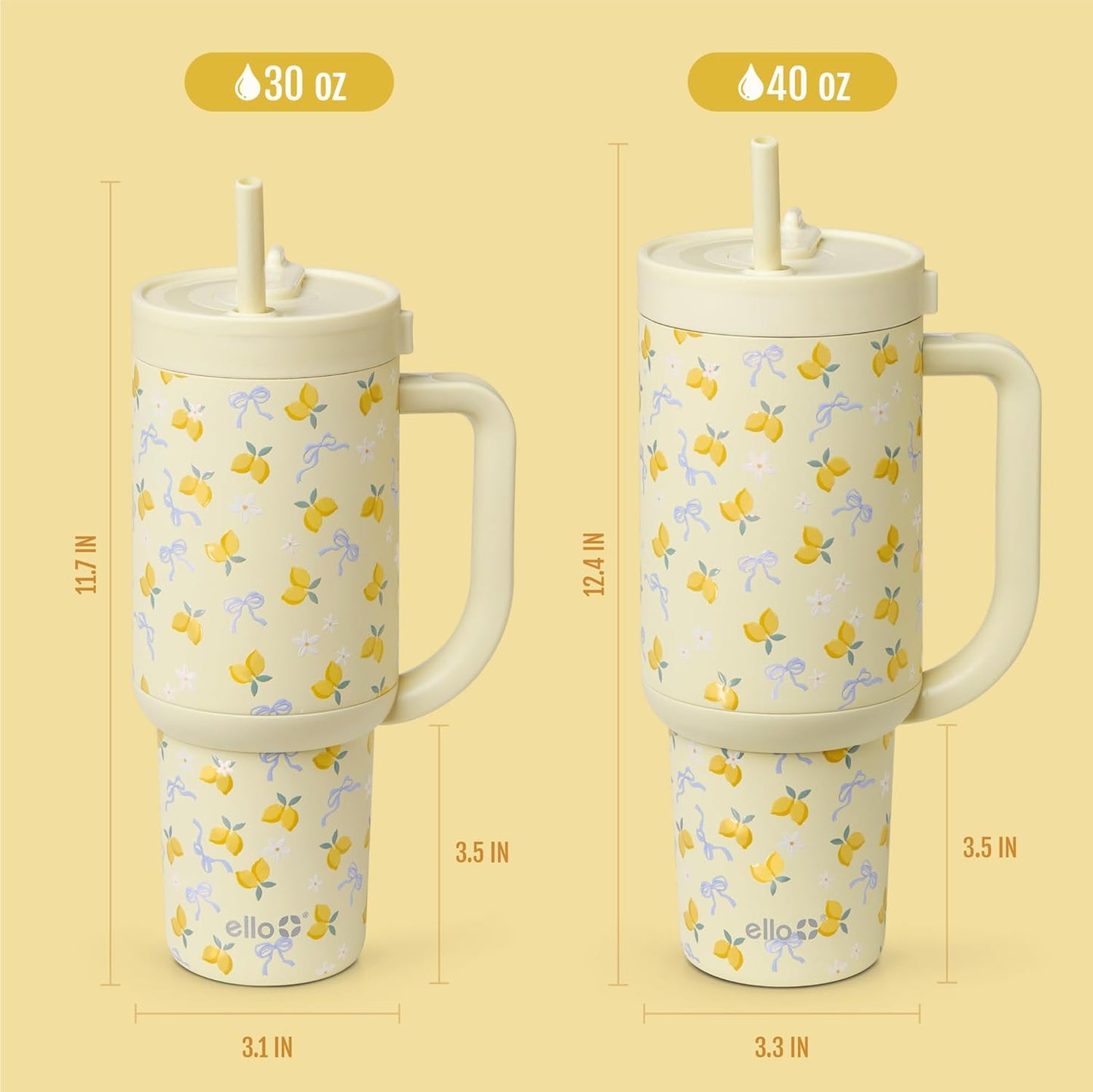 Ello Oasis 40 oz Tumbler with Handle & Retracting Straw | Reusable Insulated Stainless Steel Cup 100% Leakproof, Gifts for Teens Women Men | Keeps cold for 24 Hours, Cup Holder Friendly, Daisies