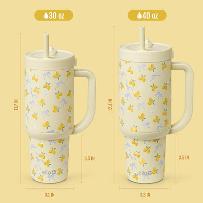 Ello Oasis 40 oz Tumbler with Handle & Retracting Straw | Reusable Insulated Stainless Steel Cup 100% Leakproof, Gifts for Teens Women Men | Keeps cold for 24 Hours, Cup Holder Friendly, Daisies