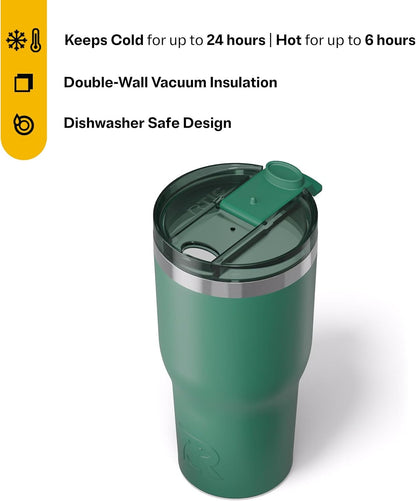 RTIC 20oz Essential Tumbler with Lid, Ceramic Lined, Insulated, Stainless Steel, Metal, Double Wall Vacuum-Insulation, Travel Cup for Iced Coffee, Tea, Hot and Cold Drink, Graphite