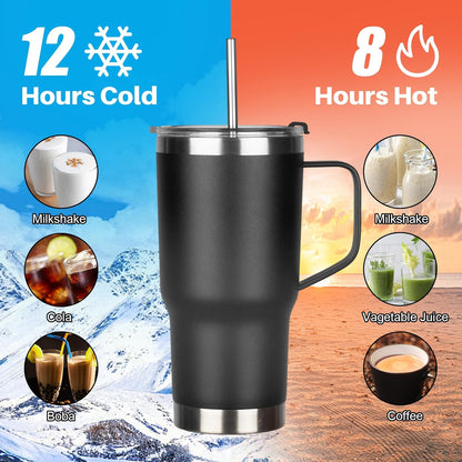 20 oz Tumbler with Handle, Stainless Steel Insulated Tumbler with Lid and Straw, Double Wall Vacuum Coffee Mug Tumbler, Insulated Coffee Thermal Cup for Cold and Hot (Light Purple)
