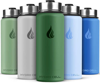 HYDRO CELL Stainless Steel Insulated Water Bottle with Straw - For Cold & Hot Drinks - Metal Vacuum Flask with Screw Cap and Modern Leakproof Sport Thermos for Adults (Neon 18oz)