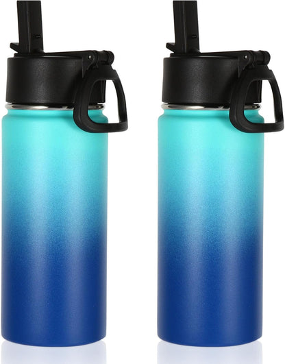 Volhoply 16 OZ Kids Water Bottle Bulk 8 Pack,Insulated Sports Bottles with Straw Lid,Stainless Steel Bottle with Handle Keep Cold & Hot,Double Wall Vacuum Tumbler Cups for School(Eight Color, 8)