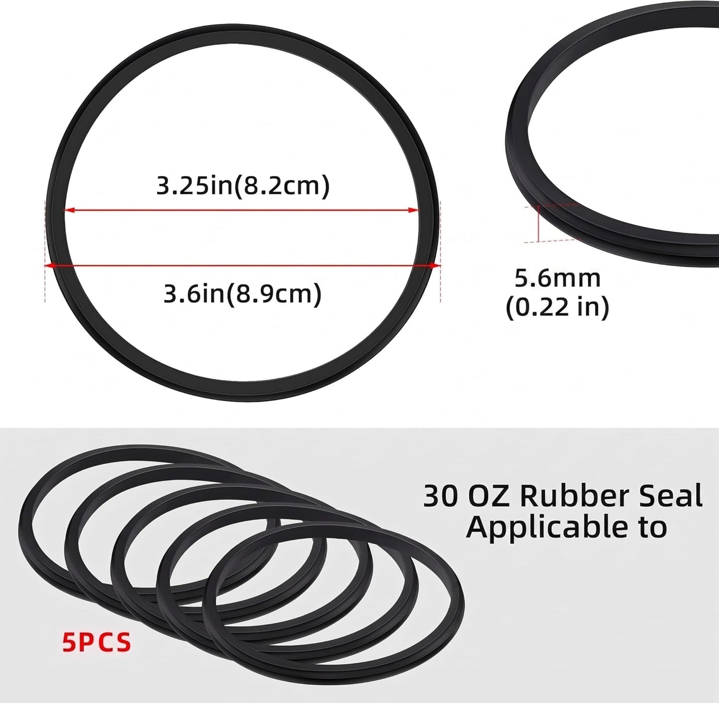 5 Pcs Black Replacement Lid Seal Gaskets,Rubber Seal Replacement Gasket for Lid forStainless Steel Insulated Tumbler Mugs (30oz)