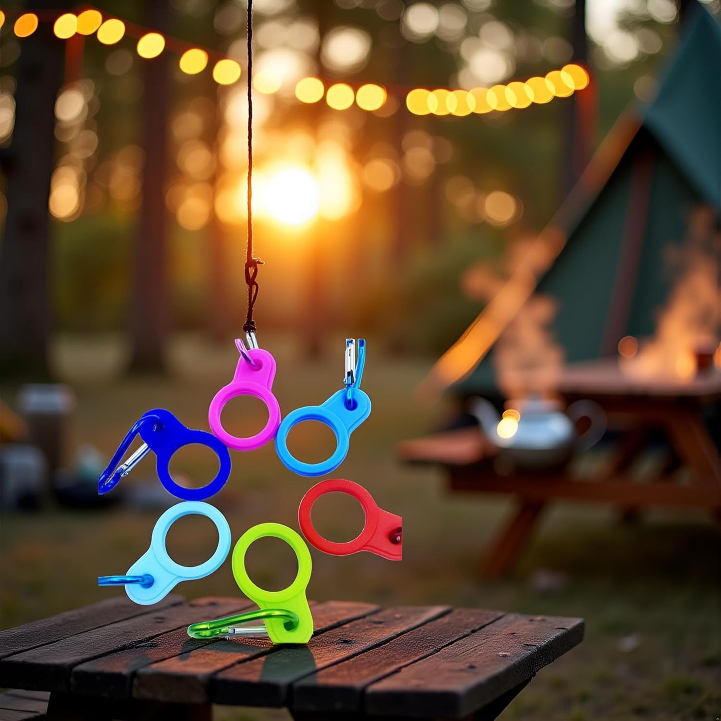 6 Pcs Silicone Water Bottle Buckle with Carabiner Clip Portable Secure Bottle Holder Hanging Rings Silicone Buckle Portable Hiking Camping Water Bottle Accessories