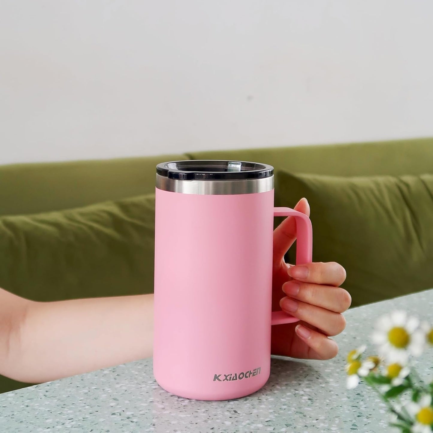 KXIAOCHEN 20oz Insulated Coffee Mug with Lid, Stainless Steel Coffee Cup, Double Wall Vacuum Coffee Tumbler with Handle, Premium Thermal Travel Coffee Mug (Navy Blue)