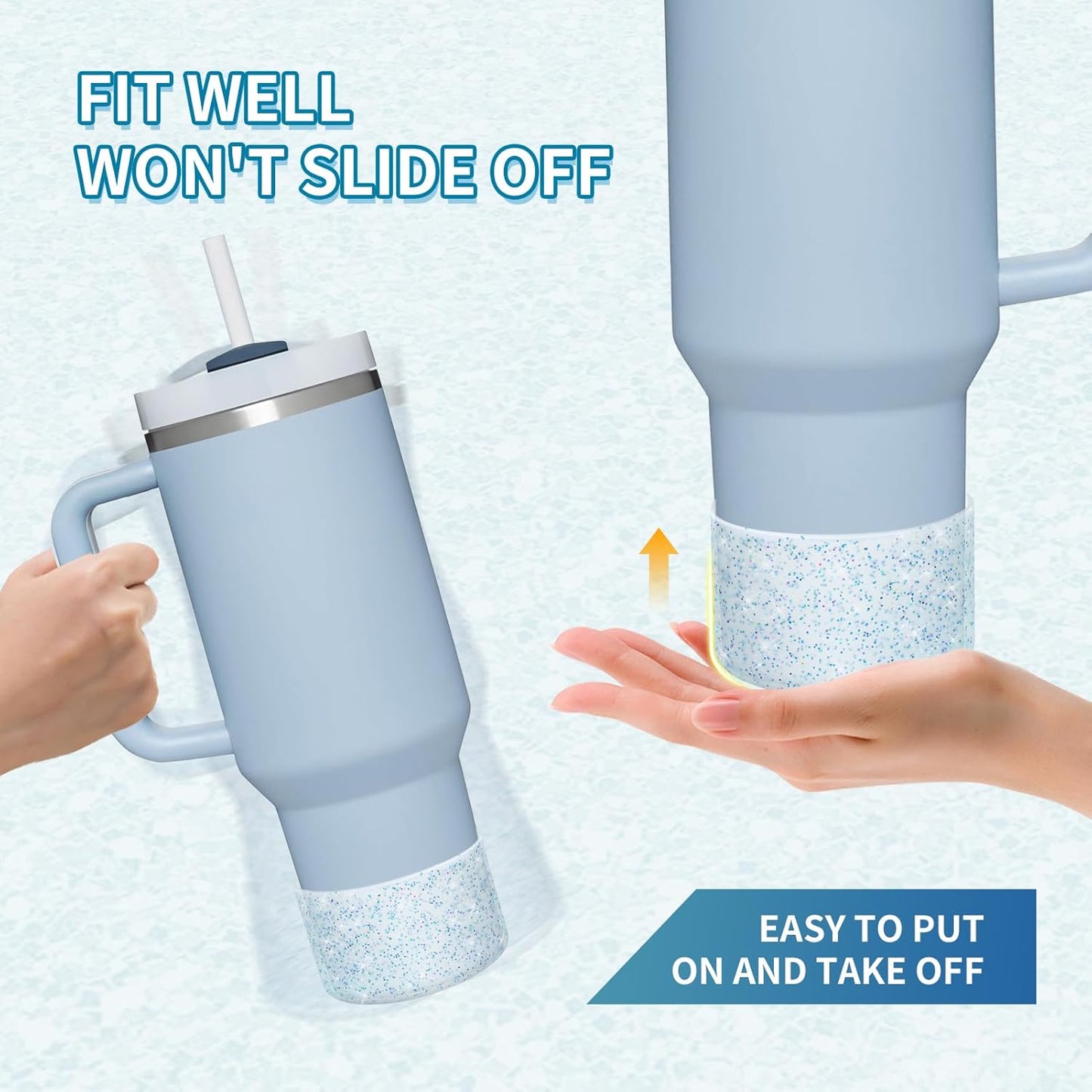 WUQID Protective Bling Silicone Boot Sleeve, Compatible with Stanley Tumbler 20-40oz & Hydro Flask Bottle 12oz-24oz, Glitter Reduces Dents Sleeve Cover for More Bottles/Tumblers Bottom of 2.83-2.95in