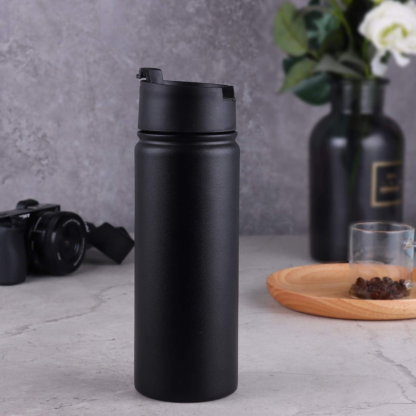 Sivaphe Tea Infuser Bottle With Removable Loose Leaf Tea Strainer Cup 18/8 Stainless Steel Portable Insulated Travel Tea Tumbler Black