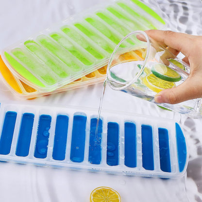 2 Pcs Long Ice Stick Tray Silicone with Lid,Water Bottle Ice Cube Tray with Easy Push and Pop Out Material, Ideal for Sports and Water Bottles