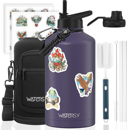 40oz Insulated Water Bottle (Cold for 48 Hrs),BPA Free&Leak Proof,Stainless Steel Water Flask,Water Jug with Straw Spout Lids for Gym,Hiking,Travel,Black Blue