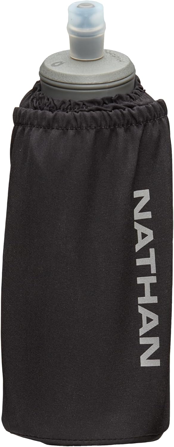 Nathan Handheld Soft Flask 18oz - Exo-Draw Insulated Collapsible Bottle - Grip-Free Strap & Rigid ExoSpine for Comfort/Support - Breathable Mesh Strap - Ideal Running/Hiking, Pinnacle, Black
