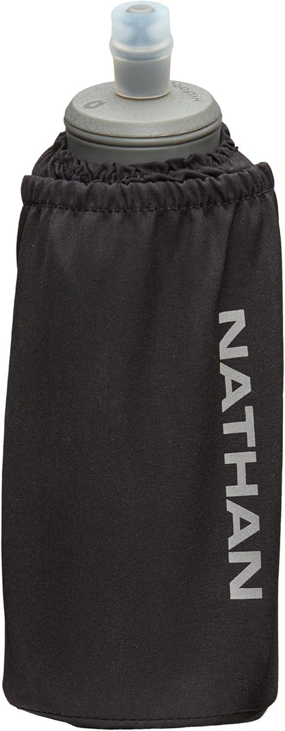 Nathan Handheld Soft Flask 18oz - Exo-Draw Insulated Collapsible Bottle - Grip-Free Strap & Rigid ExoSpine for Comfort/Support - Breathable Mesh Strap - Ideal Running/Hiking, Pinnacle, Black