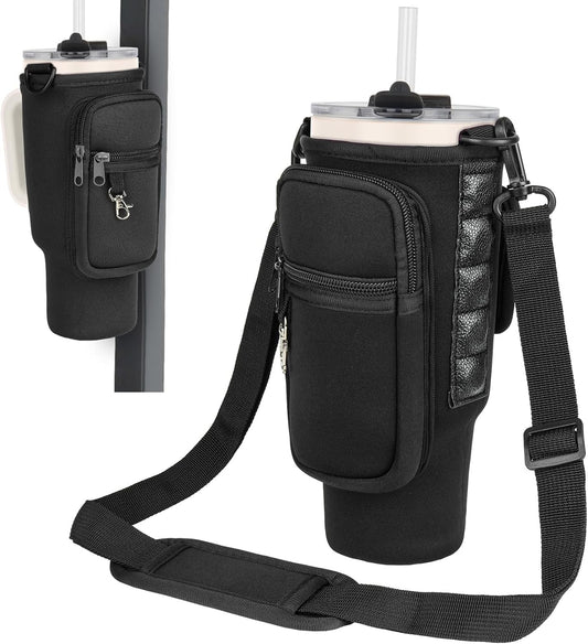 Magnetic Water Bottle Carrier Bag Compatible with Stanley/Meoky 40 oz Tumbler with Handle,Water Bottle Holder Pouch with Adjustable Shoulder Strap & Phone Pocket Fits for Stanley Cup Accessories
