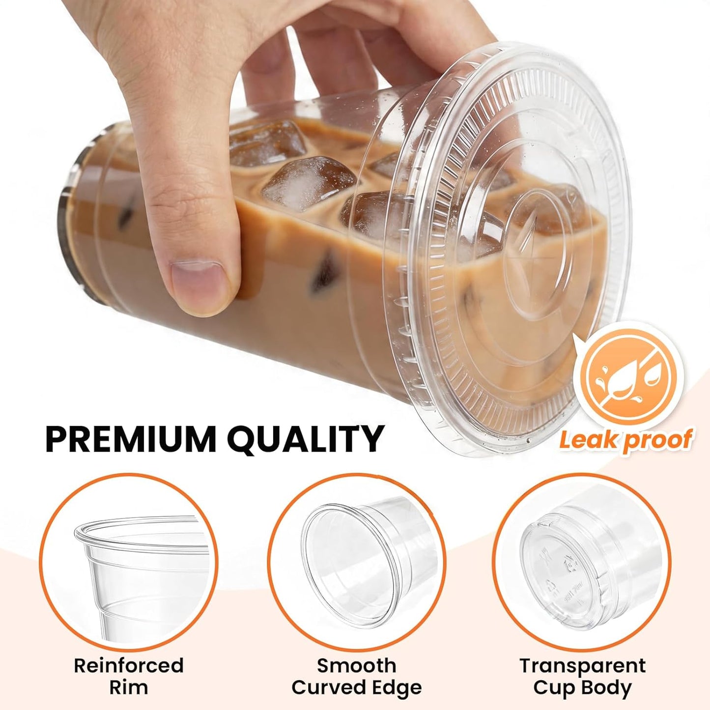 100 Pack 16 oz Plastic Cups with Lids and Straws, Clear Disposable Plastic Cups, Heavy Duty Iced Coffee Cups with Leak-Resistant Lids, Cold Drink Cups for Juice, Coffee and Milk Tea & Party To Go