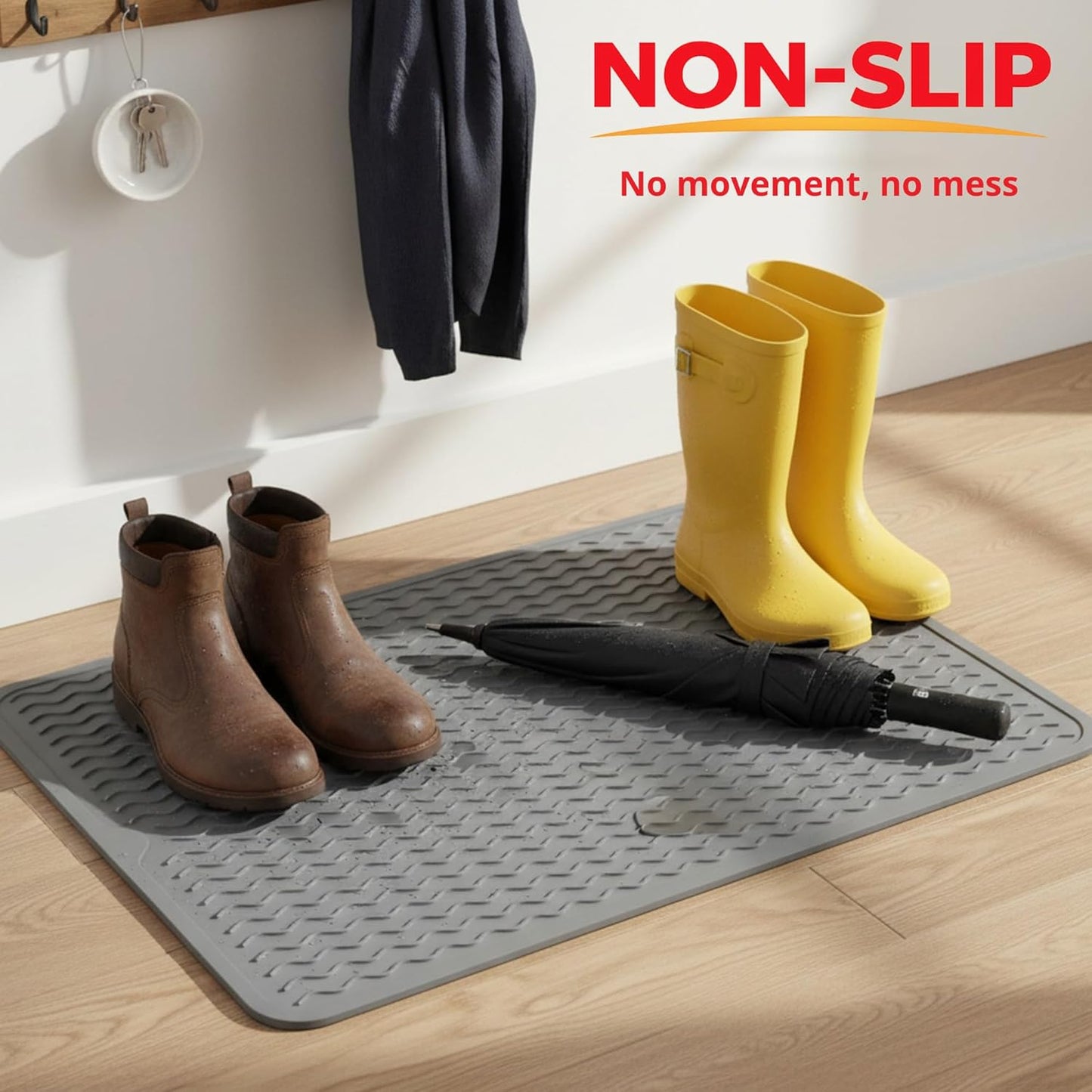 Silicone Drying Mat 16 × 12 – Gray Non-Slip Sink Mat for Kitchen Counter, Heat-Resistant Food-Grade Dish Pad, Easy-Clean Multipurpose Drawer Liner (Gray, 16'' x 12'')