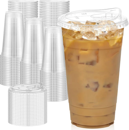 Dealusy 100 Pack - 16 oz Clear Plastic Cups with Lids, Sturdy & Food Safe Iced Coffee Cups with lids, Disposable Plastic Smoothie Cups for Cold Drinks, Sip Lids
