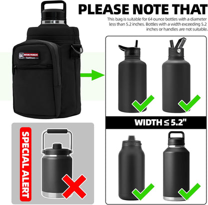 NATURE PIONEOR Water Bottle Holder with Adjustable Strap - Half/One Gallon (64/128oz) Insulated Water Bottle Sling Carrier with Phone Pocket & Paracord Handle, Outdoor Camping, Hiking, Gym