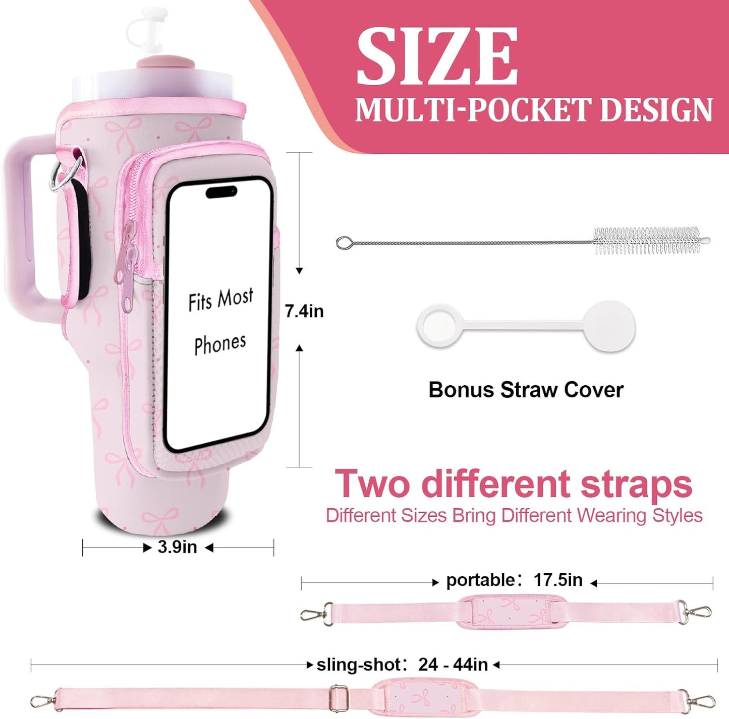 Stanley Carrier Bag for Stanley 40oz/30ozTumbler with Phone with 2 Adjustable Strap,3 Pockets Bottle Stanley Cup Carrier Bag & Case,Accessories for Hiking Travelling