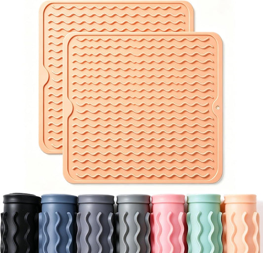 2 Pack Caketime Silicone Dish Drying Mat for Kitchen Counter Heat Resistant Under Sink Waterproof Coffee Bar Accessories Dining Rack Stone Utensil Holder Countertop Decor Must Haves 2026