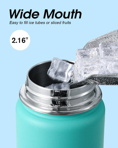 Half Gallon Water Bottle Insulated with Straw & 3 Lids, Coolflask 64 oz Water Jug Large Metal Stainless Steel Wide Mouth for Sports, Gym or Office, Non-BPA Keep Cold 48H Hot 24H, Samurai Cyan