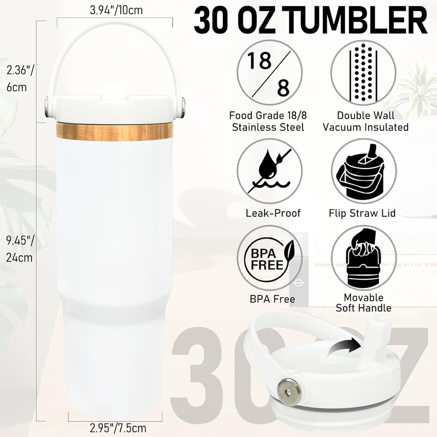 30 oz Tumbler Bulk with Handle and Straw, Vacuum Insulated Tumblers with Flip Straw and Top Handle, Leakproof Powder Coated Tumbler, Stainless Steel Travel Mug for Coffee (Black, 1 Pack)