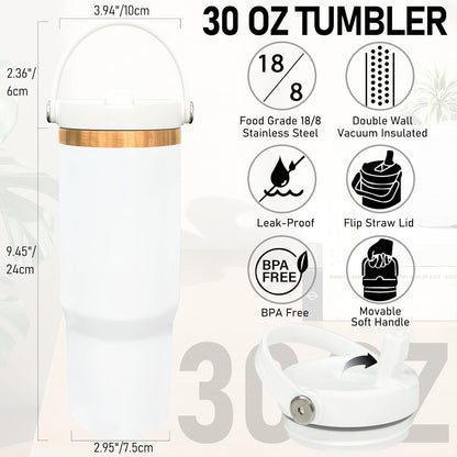 30 oz Tumbler Bulk with Handle and Straw, Vacuum Insulated Tumblers with Flip Straw and Top Handle, Leakproof Powder Coated Tumbler, Stainless Steel Travel Mug for Coffee (Black, 1 Pack)