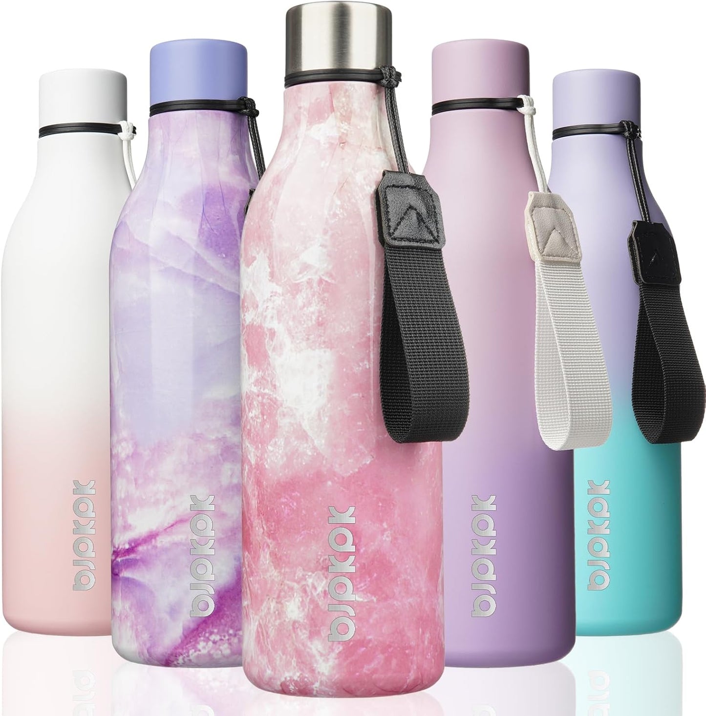 BJPKPK Insulated Water Bottles, 18 oz Stainless Steel Metal Water Bottle with Strap, BPA Free Leak Proof Jugs, Mugs, Flasks, Reusable Thermal Flasks for Sports & Travel, Black - Colors A