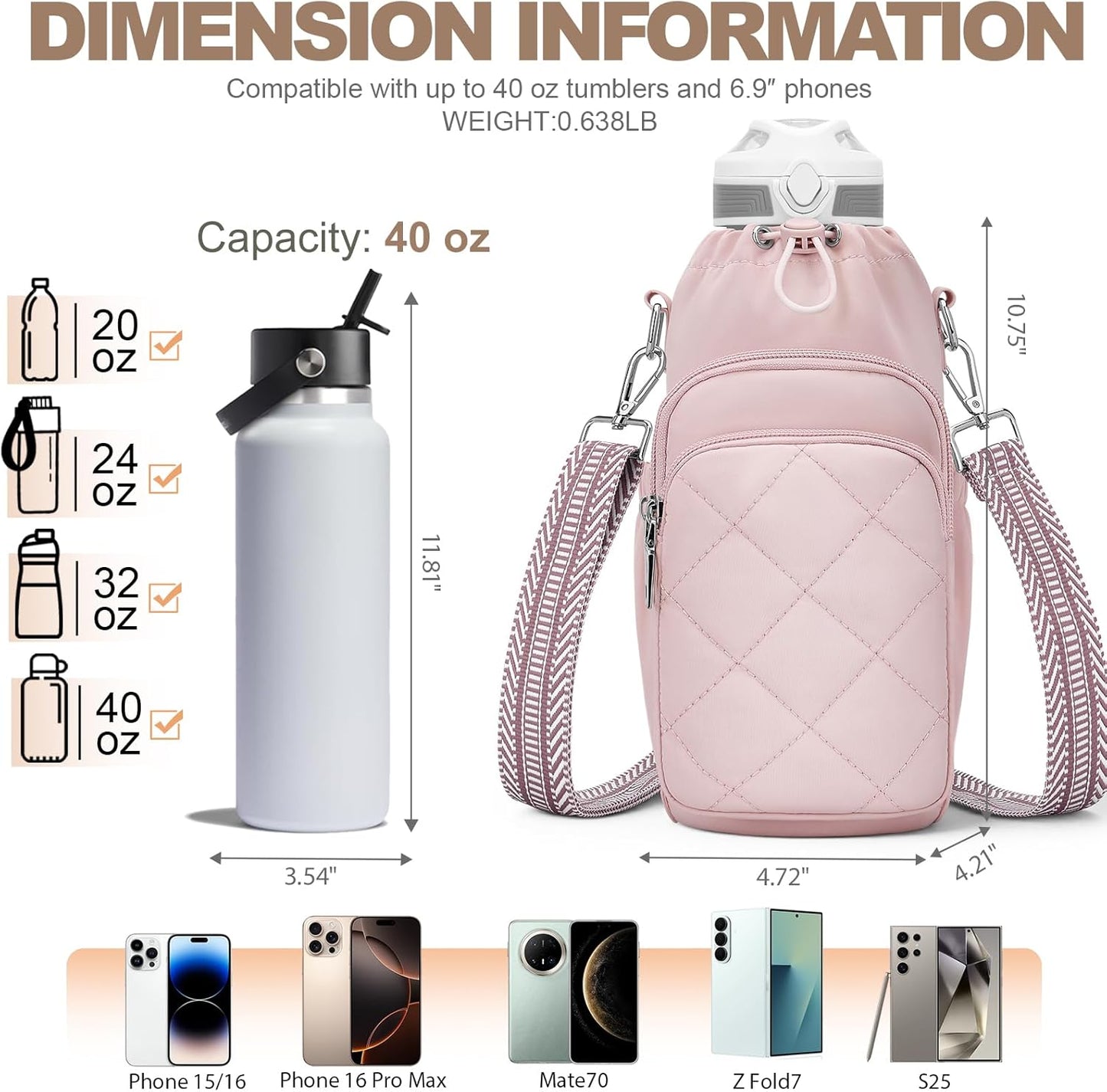 SYTRAH Water Bottle Bag Crossbody，Insulated Water Bottle Purse Crossbody Water Bottle Holder with Strap 40 oz