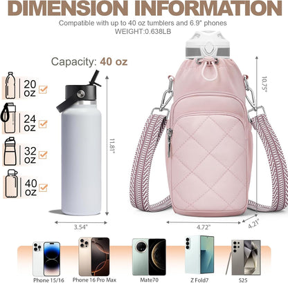 SYTRAH Water Bottle Bag Crossbody，Insulated Water Bottle Purse Crossbody Water Bottle Holder with Strap 40 oz
