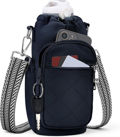 SYTRAH Water Bottle Carrier Bag with Strap, Water Bottle Purse with Phone Pocket 40oz for Walking Hiking