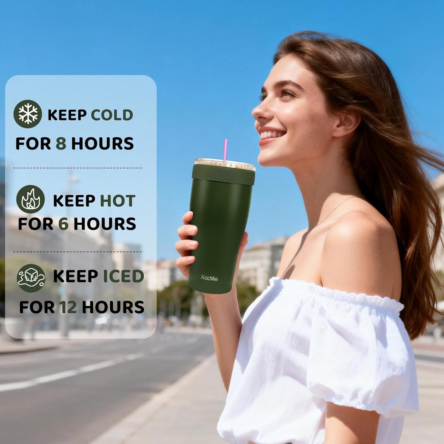Universal Iced Coffee Sleeve,32oz Double Wall Stainless Steel Insulator Fits 16-32oz Starbucks/Dunkin/McDonalds Cups,Reusable Iced Coffee Cup Holder,Leak-Proof Tumbler for Hot,Cold Drink