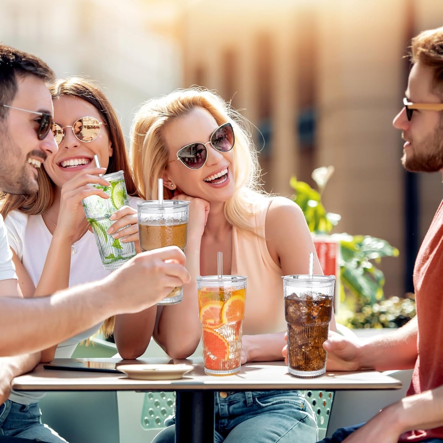 20oz Glass Tumblers with Lids and Straws,2PCS Glass Cups with Lids and Straws,Iced Coffee Cups with Lid,Drinking Glasses for Juice, Smoothies