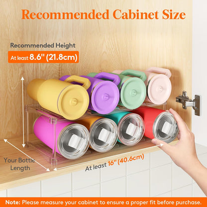 Lifewit Stackable Bottle Storage Organizer, Clear Freestanding Wine Holder for Cabinet, Large Slot Water Bottle Tumbler Cup Organizer for Pantry, Plastic Wine Rack for Fridge Cellar, 3Tier Hold 9