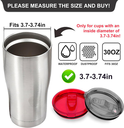 2 Replacement Lids for Stainless Steel Tumbler Travel Cup - Fits OF Inner diameter 3.7 to 3.74 INCH Yeti Rambler and others (Transparent) (30 OZ)