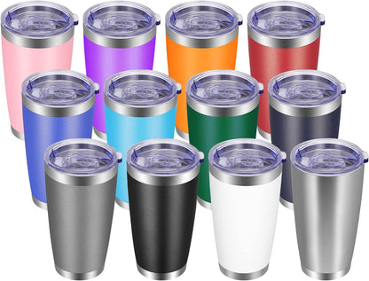VEGOND 20oz Tumbler with Lid and Straw Stainless Steel Tumbler Cup Bulk Vacuum Insulated Double Wall Travel Coffee Mug Powder Coated Coffee Cup, Black, 12 Pack