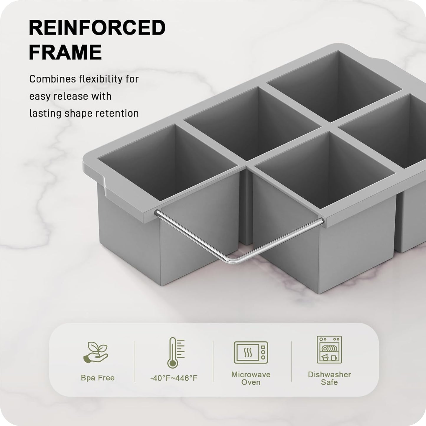VLM 3 Packs Large Ice Cube Molds with Stackable Lid,Silicone Ice Cube Tray for Freezer,Big Square Ice Tray for Whiskey,Cocktails,Bourbon and Soups (Neutral)