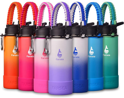 Farsea Insulated Water Bottle With Paracord Handle, Protective Silicone Boot and 2 Lids (Straw Lid & Spout Lid), Stainless Steel Water Bottle Wide Mouth, Double Wall Sweat-Proof BPA-Free, 24 oz