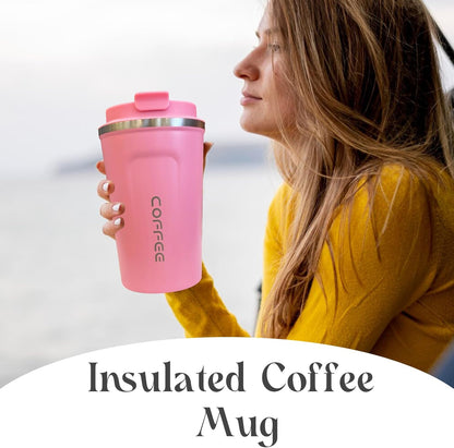 YINBAOGE Insulated Travel Coffee Mug, Spill & Leak Proof, Portable To Go Camping Stainless Steel Coffee Tumbler, Reusable Thermal Coffee Cup with Lid for Hot & Cold Drinks (Black, 12 OZ)