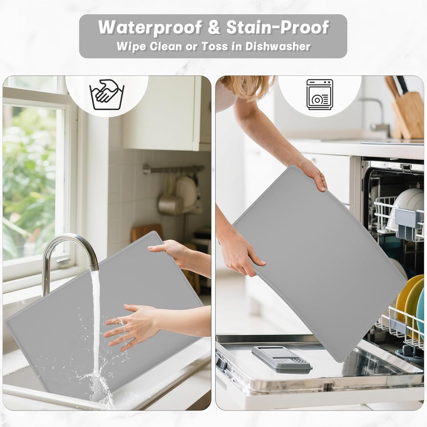 Rnivvi Silicone Coffee Mat, 16" x 24" Waterproof Raised Edge Coffee Bar Mats for Espresso Machine Station Accessories, Heat Resistant Detachable Dish Drying Pad for Kitchen Counter, Dish Rack, Green