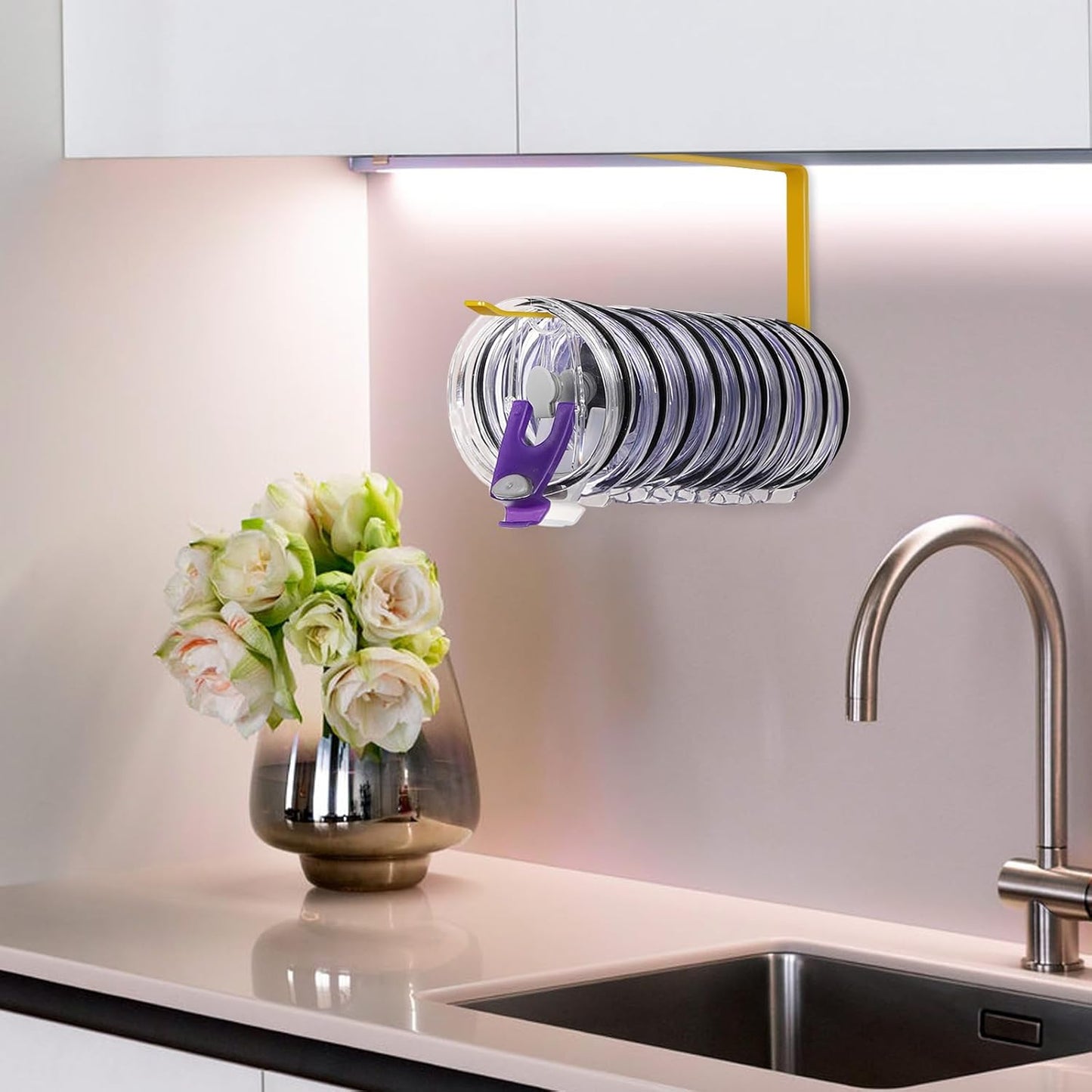 Tumbler Lid Organizer, Horizontal Tumbler Lid Storage Hook Up to 10 Lids, Space Saving Cup Lid Holders Under Cabinet Tumbler Lid Hook for Kitchen Organizer and Storage,Hanging Paper Towel Rack Hanger
