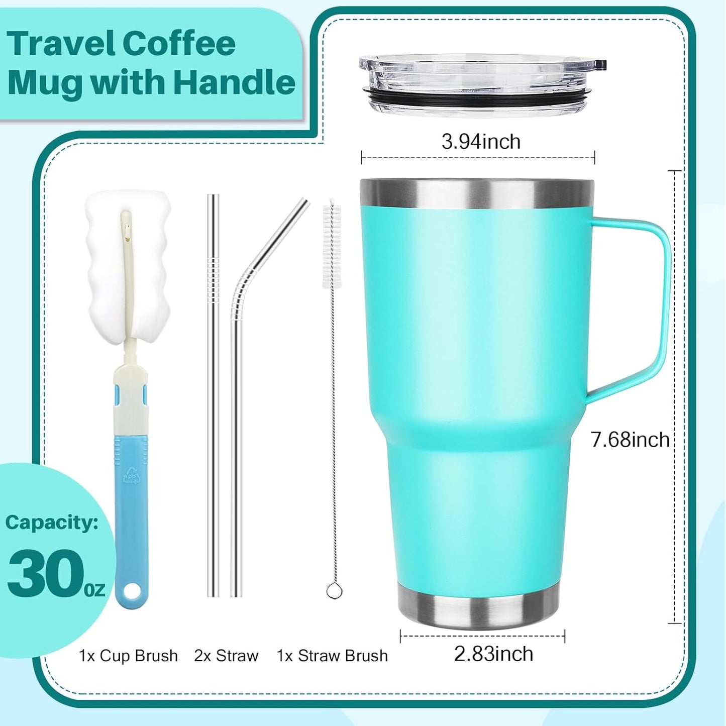 40 oz Tumbler with Handle, Insulated Tumbler with Lid and Straw, Reusable Stainless Steel Vacuum Insulated Cup, 100% Leak Proof Thermal Travel Coffee Mug Cup for Cold and Hot (Light Purple)
