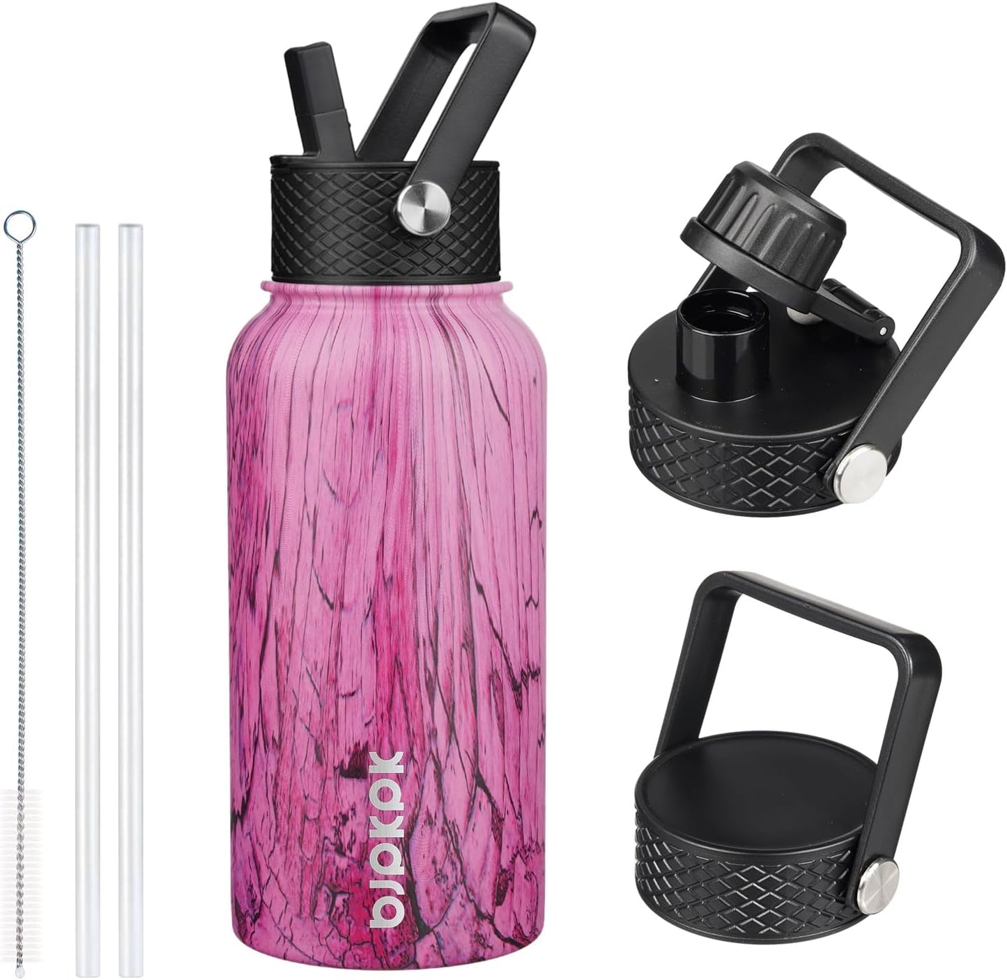 BJPKPK Insulated Water Bottles with Straw Lid, 40oz Stainless Steel Water Bottles with 3 Lids, BPA Free Leakproof Thermo, Tumblers, Cups for Sports, Gym- Midnight - Colors B