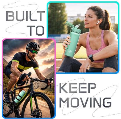 Mont-Clair Sport Water Bottle - 20oz Insulated Water Bottle with Straw - Patented Lid, BPA FREE, For Sports, Gym, Cycling, Bike - Quick Hydration - Black