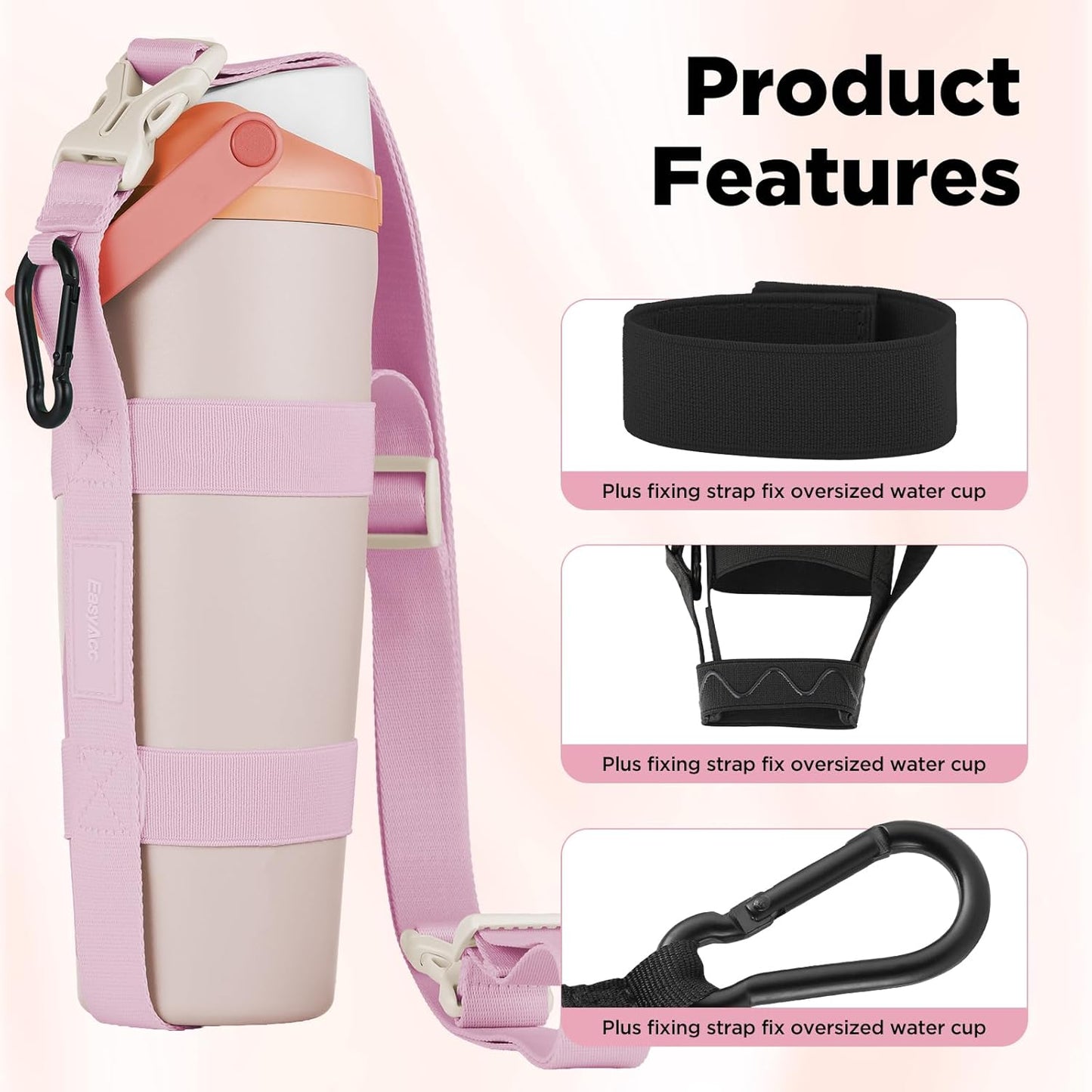 EasyAcc Water Bottle Holder Strap Sling, for Owala FreeSip 24 32 40 oz, Hydro Flask, Cirkul, Yeti, Stanley Flip, Universal Water Bottles, with Carabiner, for Walking Curise Travel (Bottle Excluded)