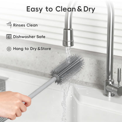 Silicone Cleaning Brush Kit,Water Bottle and Straw Cleaner Brush Set for Tumbler,Baby Bottle,Breast Pump Part,Nipple,Sippy Cup,Glass,Dishwasher Safe,BPA Free,3 Pcs