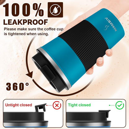 MOMSIV 12oz Travel Mug, Insulated Coffee Cup with Leakproof Lid, Travel Coffee Mug Vacuum Stainless Steel Double Walled Reusable Coffee Cup for Hot and Cold Water Coffee